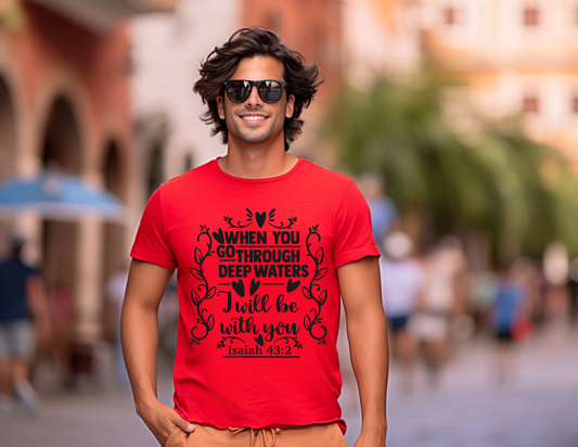 "When You Go Through Deep Waters, I Will Be With You" Printed Tee