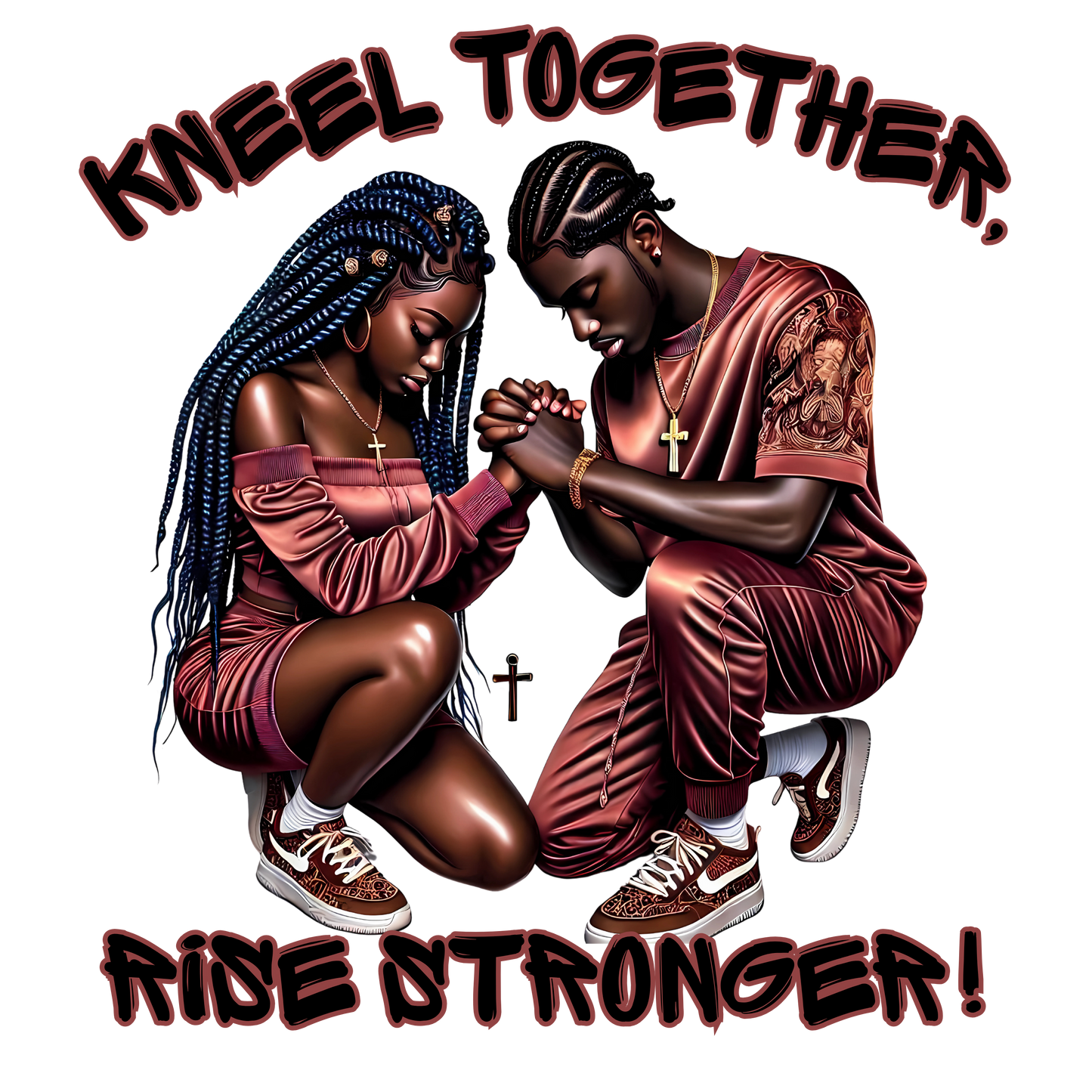 Kneel Together, Rise Stronger Motivational Couples T-Shirt | Matching Prayer Tee | Unisex Fit S–5XL