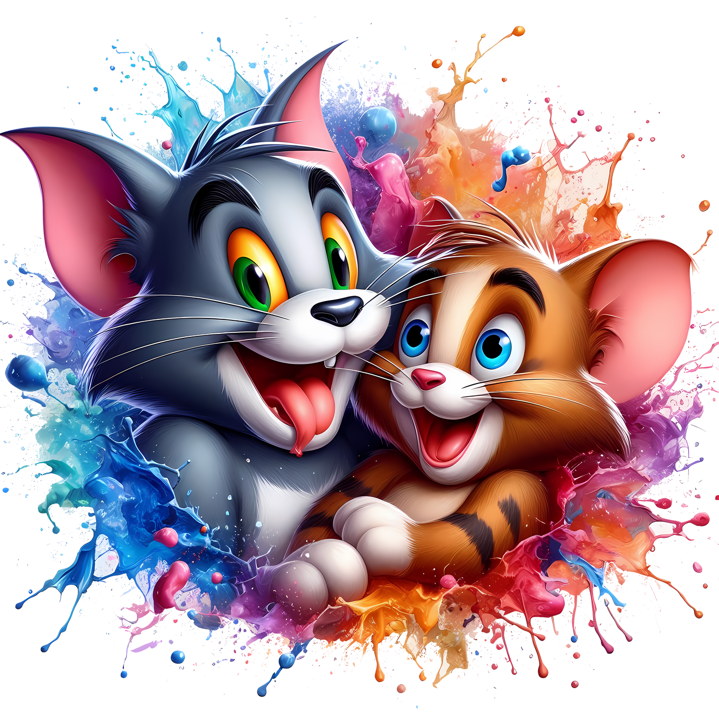 Cute Cartoon Cat and Mouse T-Shirt | Kids Graphic Tee | Fun Color Splash Design | Toddler & Youth Sizes