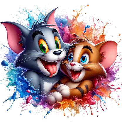 Cute Cartoon Cat and Mouse T-Shirt | Kids Graphic Tee | Fun Color Splash Design | Toddler & Youth Sizes